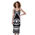 Black And White Illuminati Print Slim Fit Midi Cami Dress
