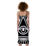 Black And White Illuminati Print Slim Fit Midi Cami Dress