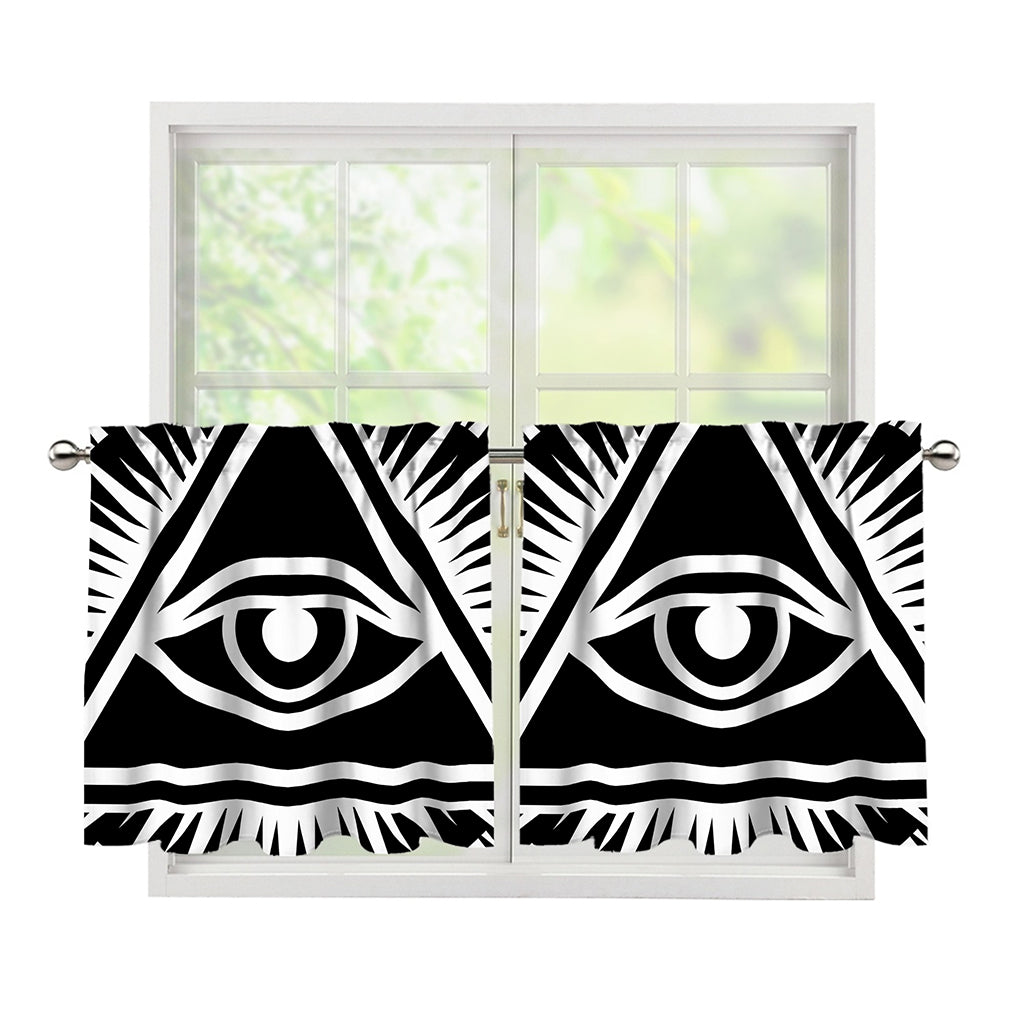 Black And White Illuminati Print Tier Curtains