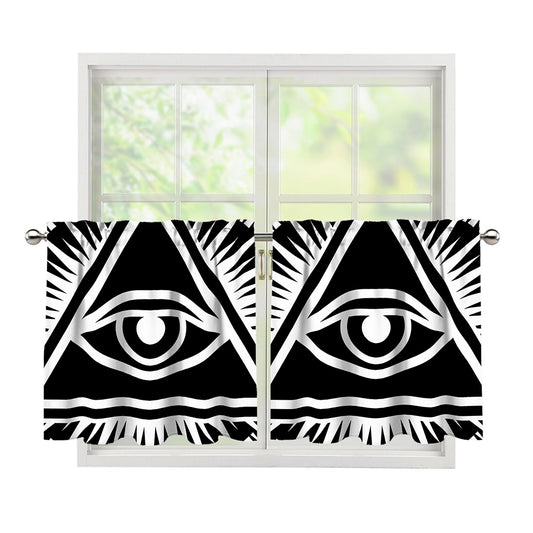 Black And White Illuminati Print Tier Curtains
