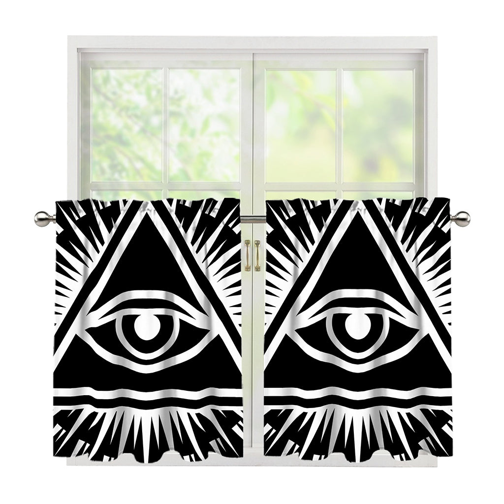 Black And White Illuminati Print Tier Curtains