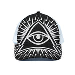 Black And White Illuminati Print White Mesh Trucker Cap