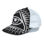 Black And White Illuminati Print White Mesh Trucker Cap