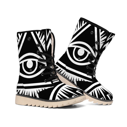 Black And White Illuminati Print Winter Boots