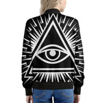 Black And White Illuminati Print Women's Bomber Jacket