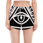 Black And White Illuminati Print Women's Split Running Shorts
