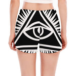Black And White Illuminati Print Women's Split Running Shorts