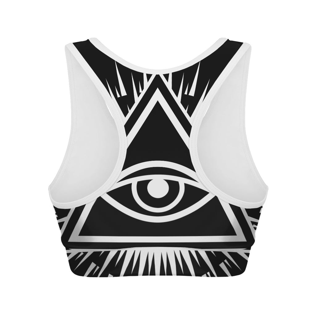 Black And White Illuminati Print Women's Sports Bra