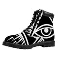 Black And White Illuminati Print Padded Collar Lace Up Boots