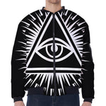 Black And White Illuminati Print Zip Sleeve Bomber Jacket