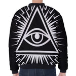 Black And White Illuminati Print Zip Sleeve Bomber Jacket