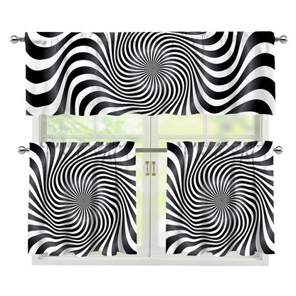 Black And White Illusory Motion Print 3 Piece Kitchen Curtains