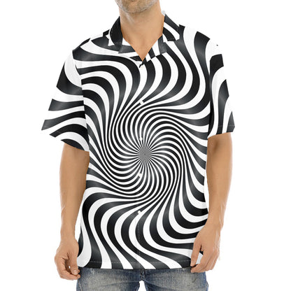 Black And White Illusory Motion Print Aloha Shirt