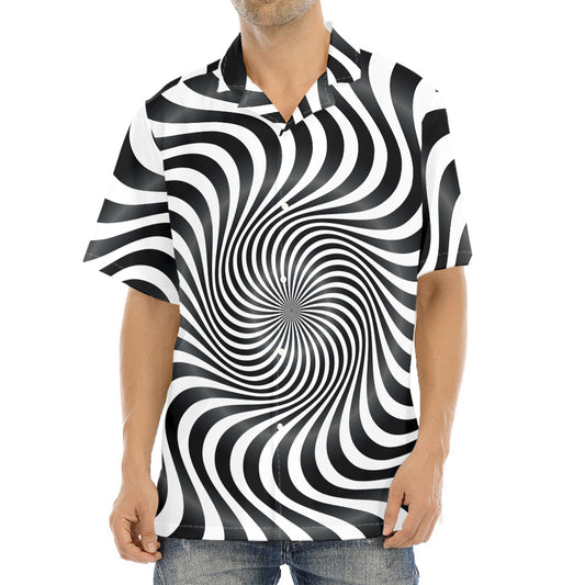 Black And White Illusory Motion Print Aloha Shirt