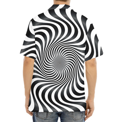 Black And White Illusory Motion Print Aloha Shirt