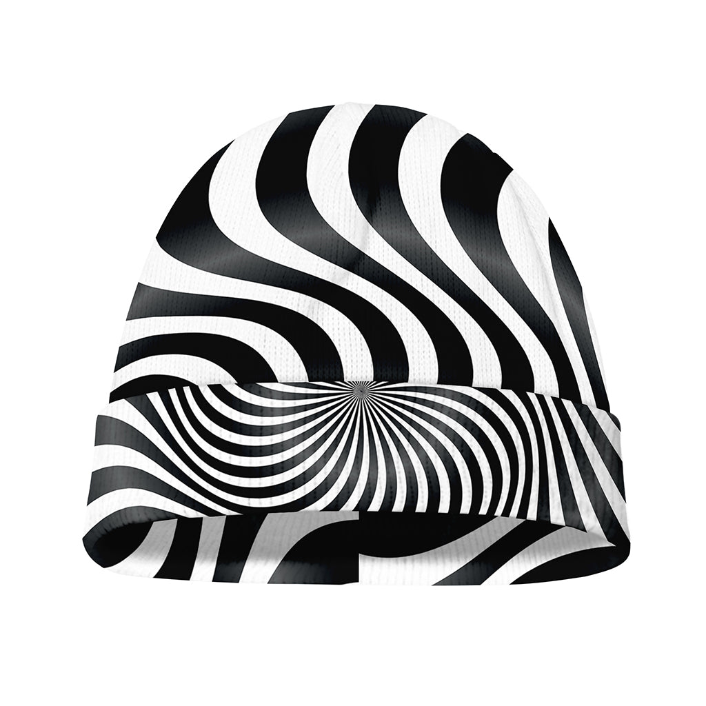 Black And White Illusory Motion Print Beanie