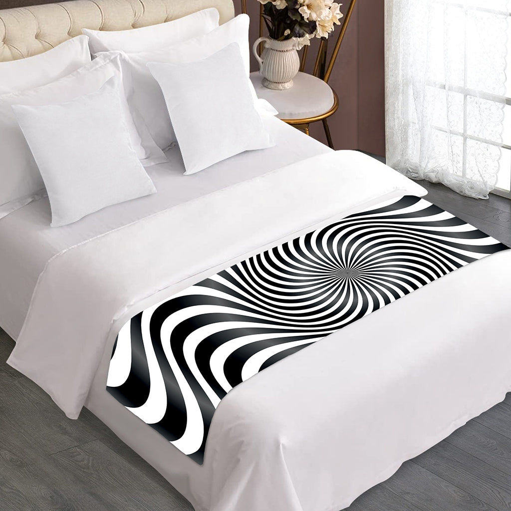 Black And White Illusory Motion Print Bed Runner