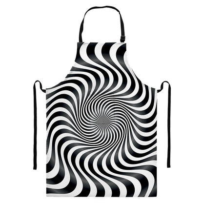 Black And White Illusory Motion Print Bib Apron With Pocket