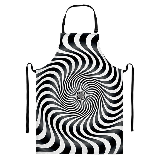 Black And White Illusory Motion Print Bib Apron With Pocket