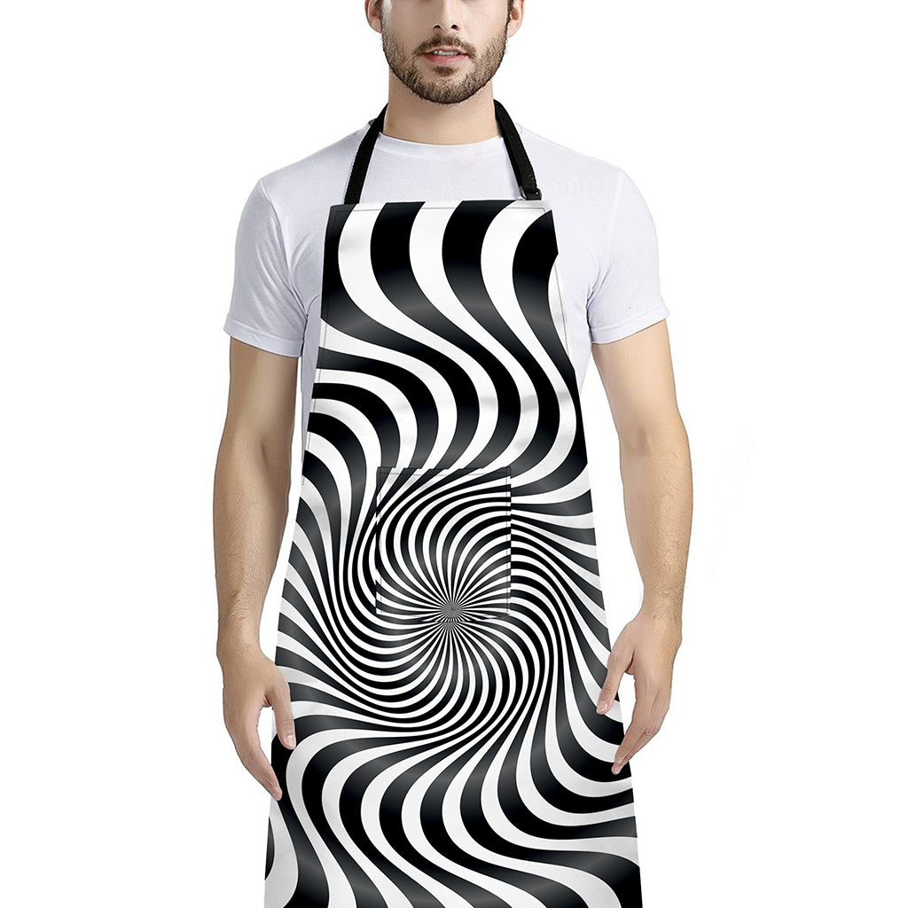 Black And White Illusory Motion Print Bib Apron With Pocket