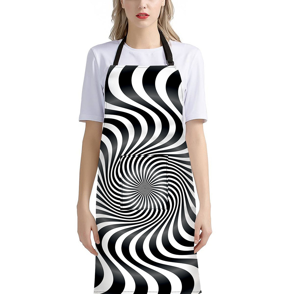 Black And White Illusory Motion Print Bib Apron With Pocket