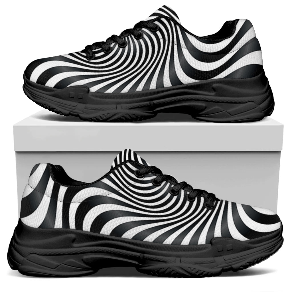 Black And White Illusory Motion Print Black Chunky Shoes