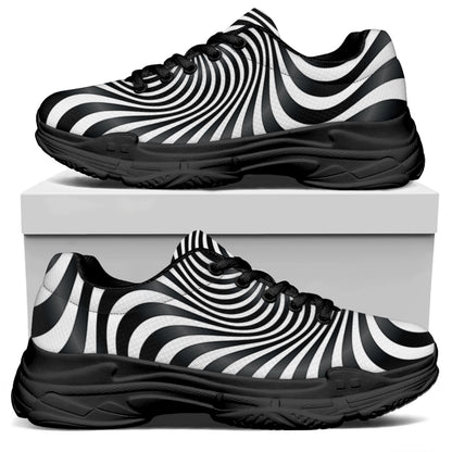 Black And White Illusory Motion Print Black Chunky Shoes