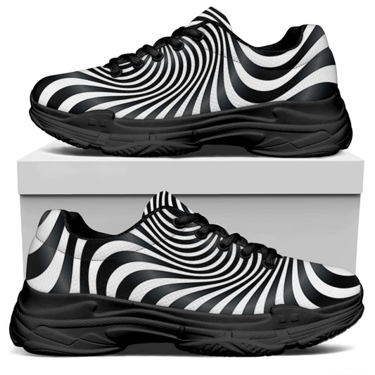Black And White Illusory Motion Print Black Chunky Shoes