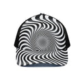 Black And White Illusory Motion Print Black Mesh Trucker Hat