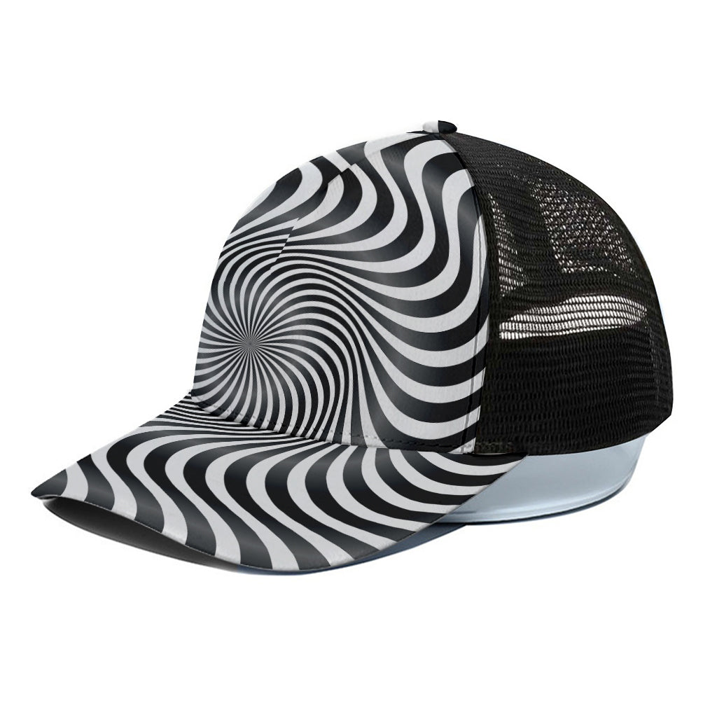 Black And White Illusory Motion Print Black Mesh Trucker Cap
