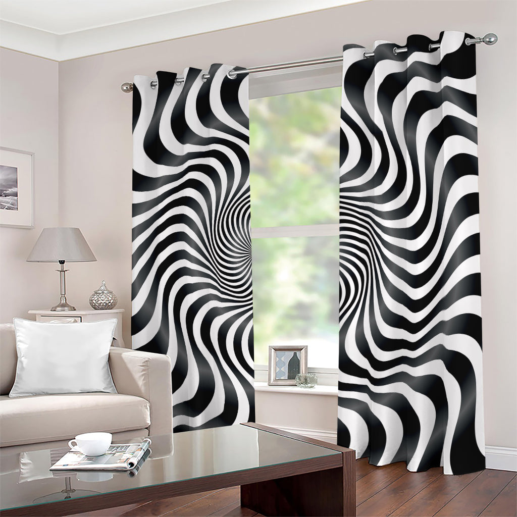 Black And White Illusory Motion Print Blackout Grommet Curtains