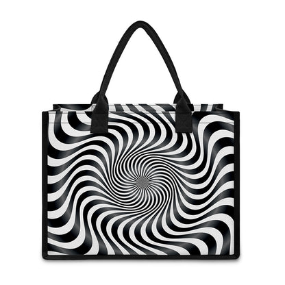 Black And White Illusory Motion Print Canvas Tote Bag