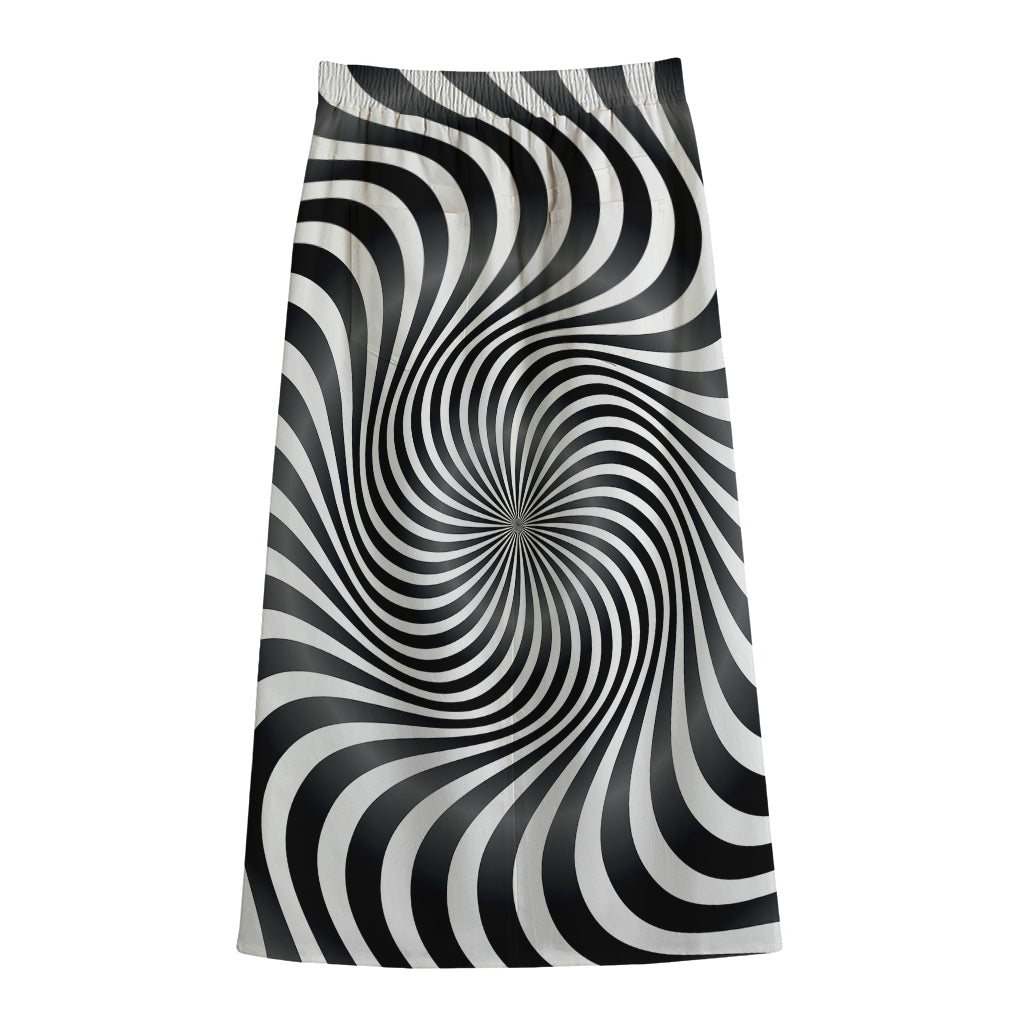 Black And White Illusory Motion Print Cotton Front Slit Maxi Skirt