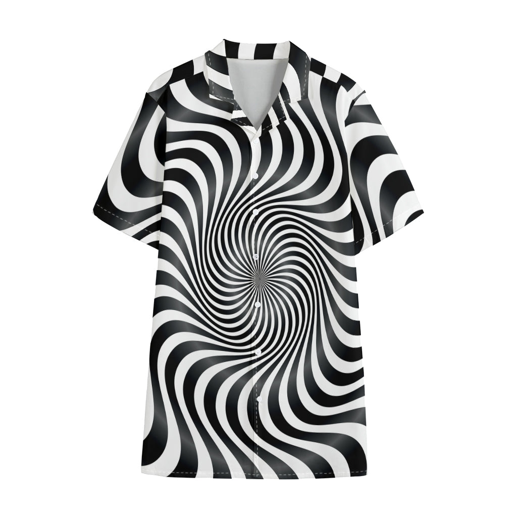 Black And White Illusory Motion Print Cotton Hawaiian Shirt