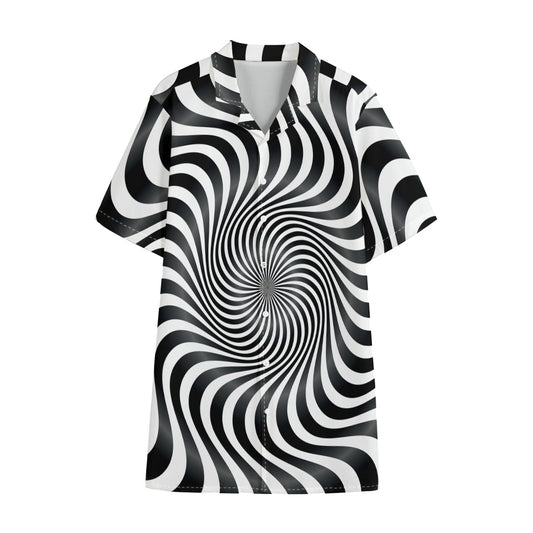 Black And White Illusory Motion Print Cotton Hawaiian Shirt