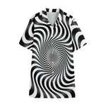 Black And White Illusory Motion Print Cotton Hawaiian Shirt