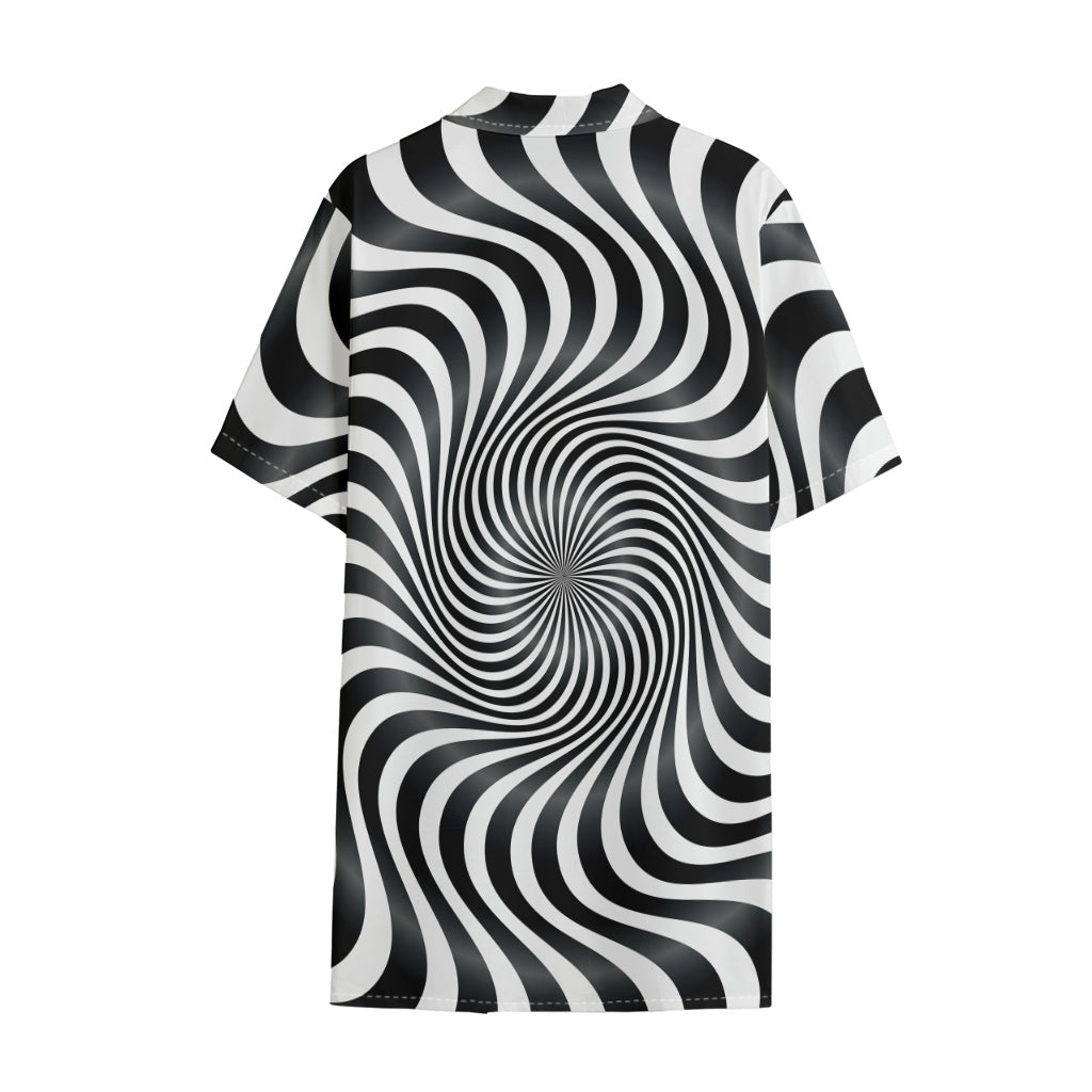Black And White Illusory Motion Print Cotton Hawaiian Shirt