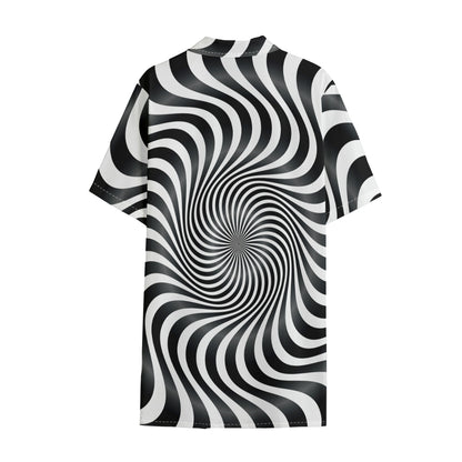 Black And White Illusory Motion Print Cotton Hawaiian Shirt