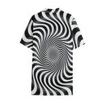 Black And White Illusory Motion Print Cotton Hawaiian Shirt