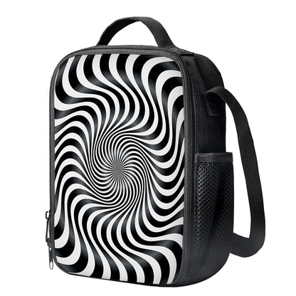 Black And White Illusory Motion Print Crossbody Lunch Bag