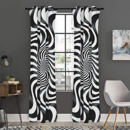 Black And White Illusory Motion Print Curtain