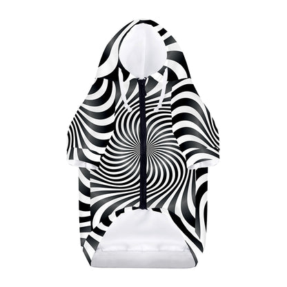 Black And White Illusory Motion Print Dog Zip Up Hoodie