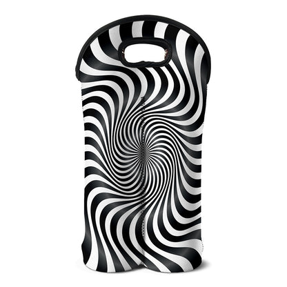 Black And White Illusory Motion Print Double Neoprene Wine Tote