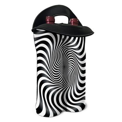 Black And White Illusory Motion Print Double Neoprene Wine Tote