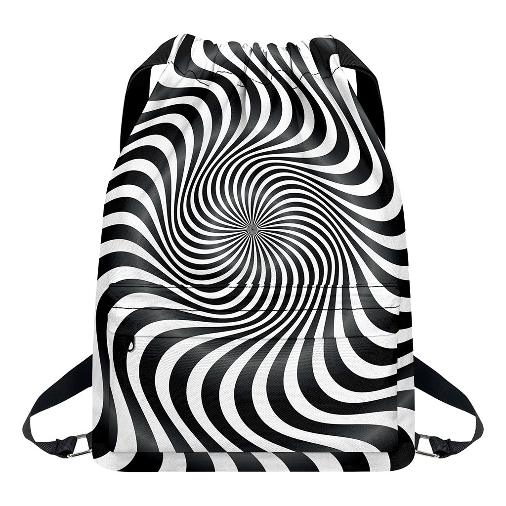 Black And White Illusory Motion Print Drawstring Backpack