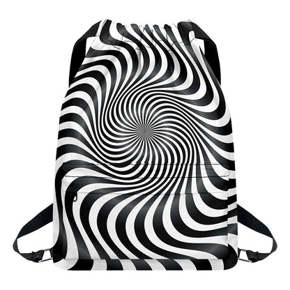 Black And White Illusory Motion Print Drawstring Backpack