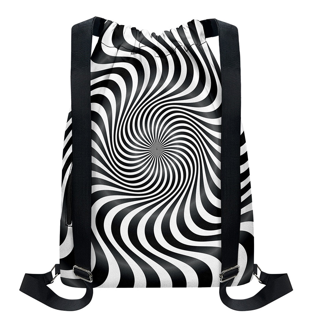 Black And White Illusory Motion Print Drawstring Backpack