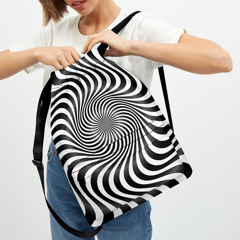 Black And White Illusory Motion Print Drawstring Backpack