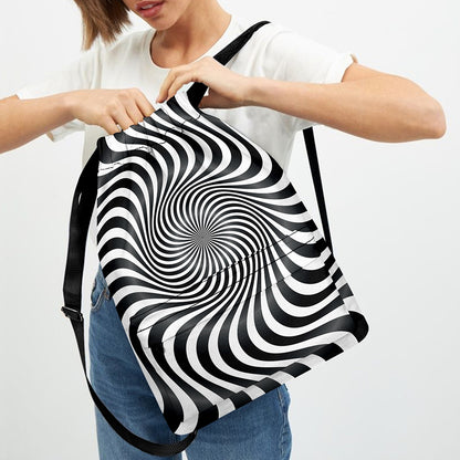 Black And White Illusory Motion Print Drawstring Backpack