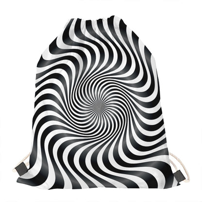Black And White Illusory Motion Print Drawstring Bag
